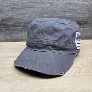 Relativity Hat Cap Strap Back Womens One Size Gray Army Cadet Distressed Flag